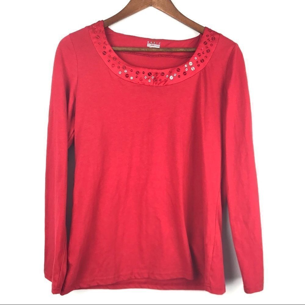 New Basic Editions Women’s Long Sleeve Sequence Top Size M